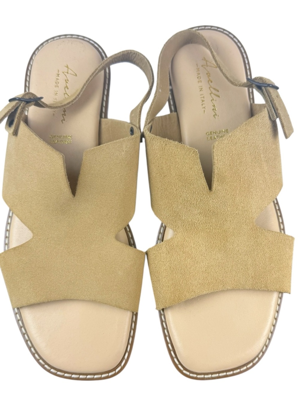 Avellini Italy Tan Suede Slingback Flat Sandals Leather Buckle Size 9.5 - Picture 2 of 12